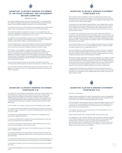 Hillary Clinton Opening Statement to Epstein files